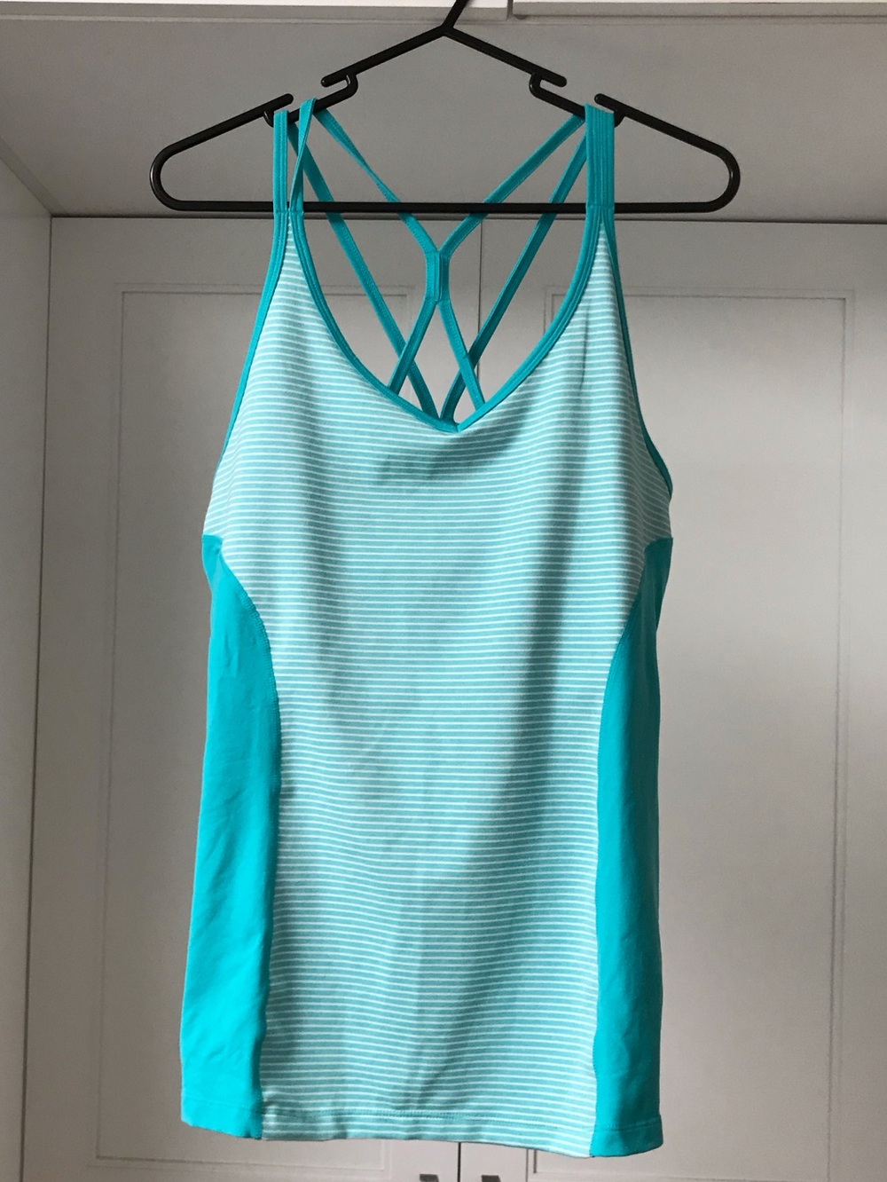 Tuff Athletics Striped Light Aqua Crisscross Tank Top US L